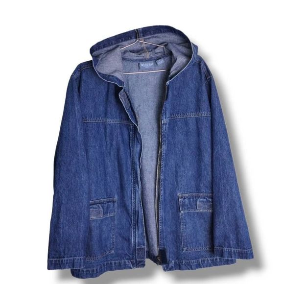 Vintage Bill Blass Women's Jean Jacket Hoodie Front Zip Pockets LS Size 1X - Picture 11 of 12
